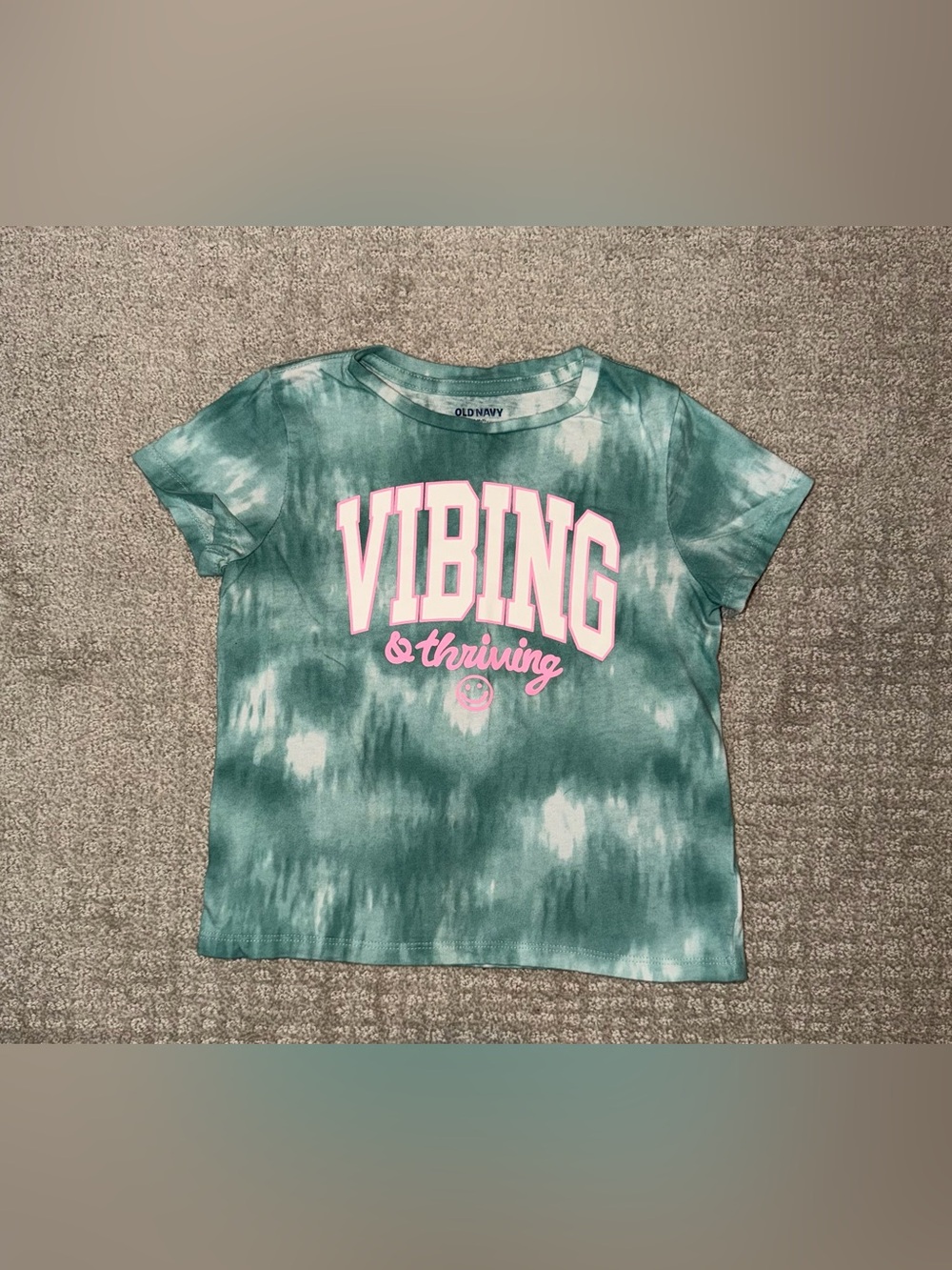 Kids Green Tie Dye “Vibing and Thriving” Shirt Size S